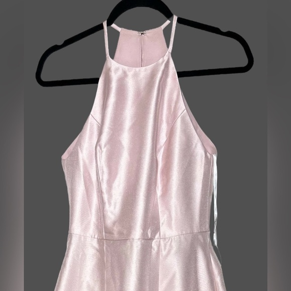 NWT Alfred Sung Halter A-Line Satin Maxi Dress, Ballet Pink, Pockets, Size 0R - Picture 5 of 13